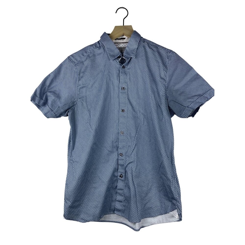 Ted Baker London Short Sleeve Button Down Dress Shirt Men's  4 Geometric Print